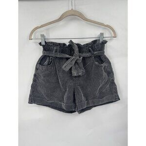 Tgla‎ Paperbag Belted Shorts Women 12 Grey Corduroy Western Bohemian Minimalist